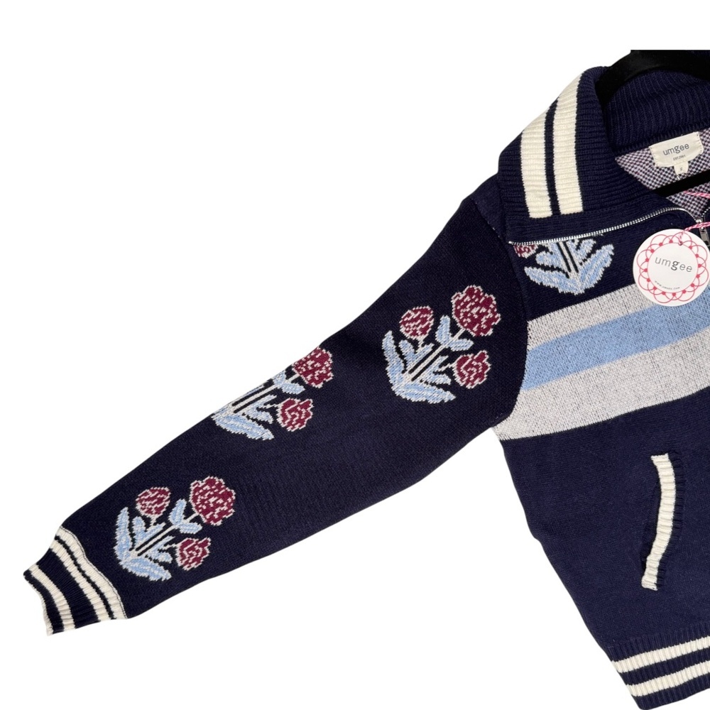 Umgee Knit Zip Up Jacket | NWT | Floral Boho | Midnight Navy | Sizes S M L - Picture 4 of 12